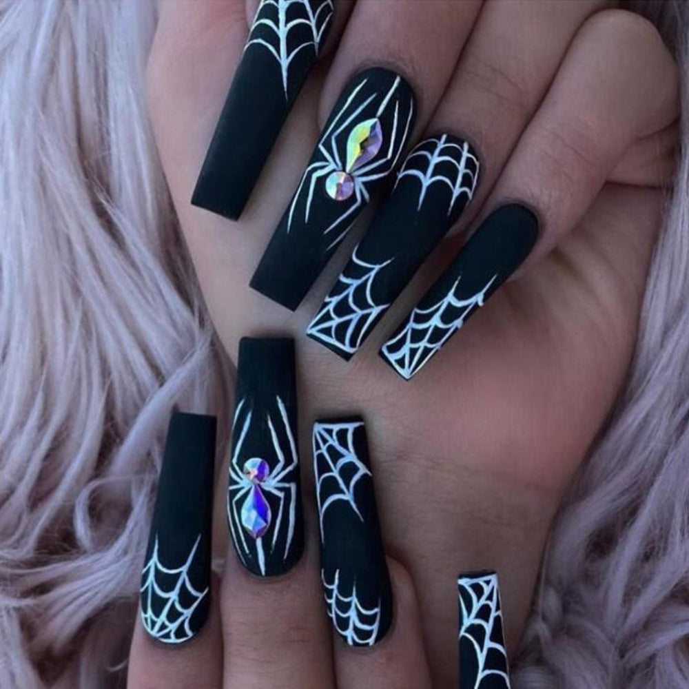 Dark Spider Halloween Press-On Nails – Sweet & Cool Armor Style